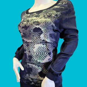 Blue Scale Patterned Silk Long Sleeve Shirt